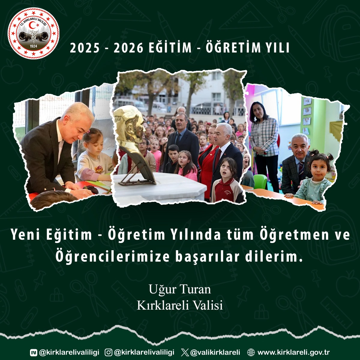 Valimiz Sayın Uğur Turan’ın 2025-2026 Eğitim Öğretim Yılı Mesajı...