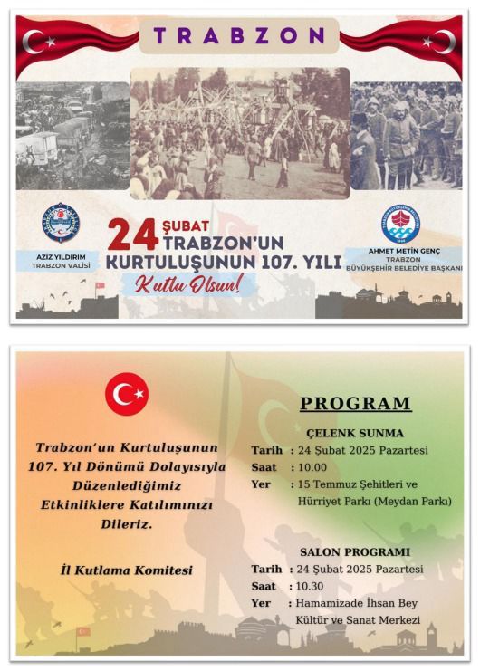 24 Şubat Trabzon’un Kurtuluşu’nun 107. Yıl Dönümü Kutlama Programı