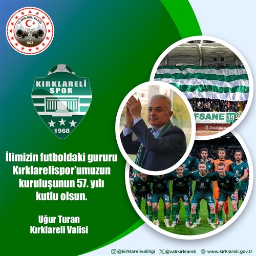 İlimizin futboldaki gururu Kırklarelispor'umuzun kuruluşunun 57. yılı kutlu olsun...