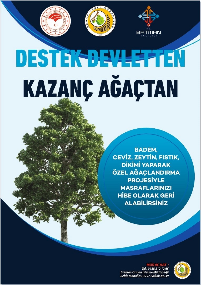 Destek Devletten, Kazanç Ağaçtan Batman’da Orman Köylerine Gelir Getirici Ağaçlandırma Desteği