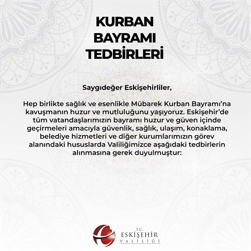 Kurban Bayramı Tedbirleri
