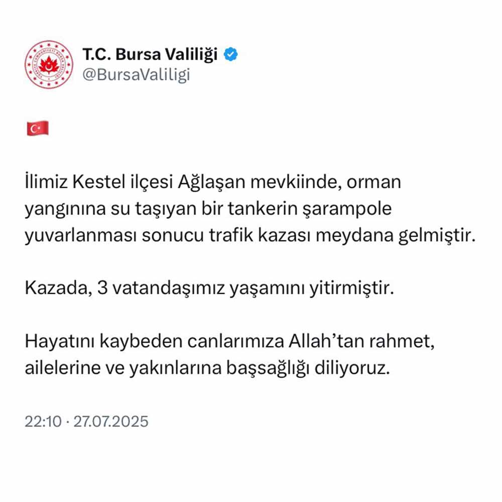 Su Tankerinin Şarampole Yuvarlanması Sonucu 3 Vatandaşımız Yaşamını Yitirdi