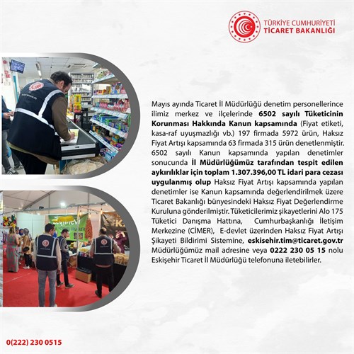 Ticaret İl Müdürlüğü Mayıs Ayı Denetimleri