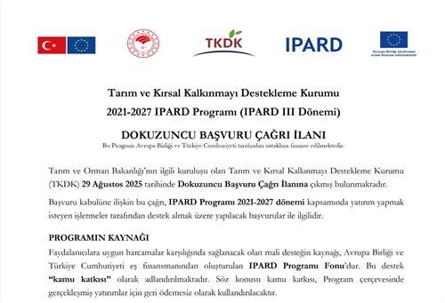 TKDK IPARD III Dönemi 9. Başvuru Çağrı İlanına Çıktı